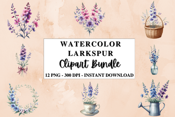 A Designer's Review: Watercolor Larkspur Clipart Bundle