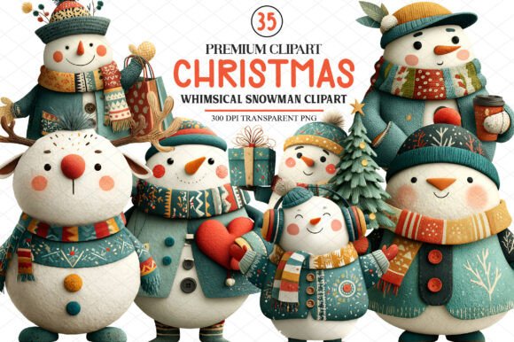 A Watercolor Snowman Clipart Set for Marketing Graphics