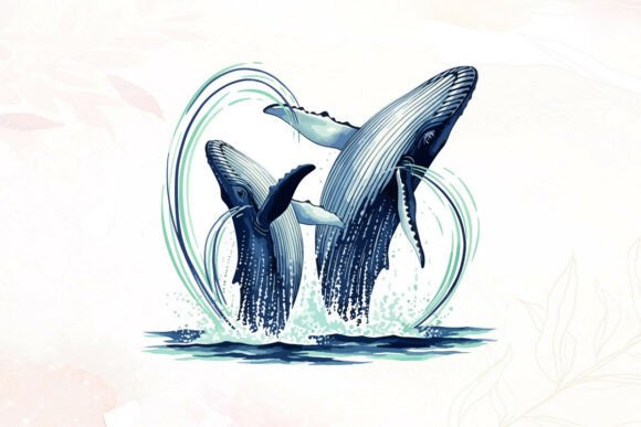 Dynamic Watercolor Humpback Whales Graphics & Illustrations