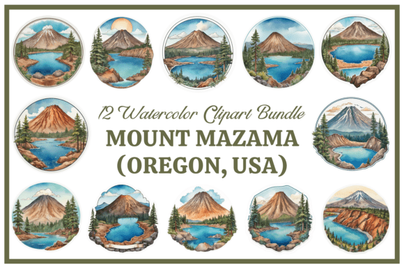 From Volcano to Craft: The Mount Mazama Watercolor Graphics Bundle