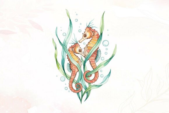 Integrating Watercolor Seahorses Graphics in Illustrations