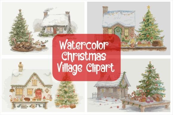 My Craft Business Review of Charming Watercolor Christmas Village Graphics