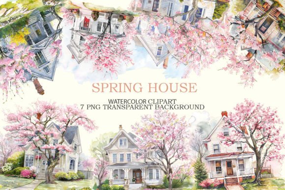 Spring House Clipart Bundle for Editorial Graphics