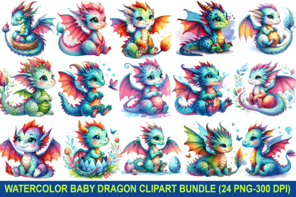 Watercolor Baby Dragon Graphics for Illustrative Brand Projects