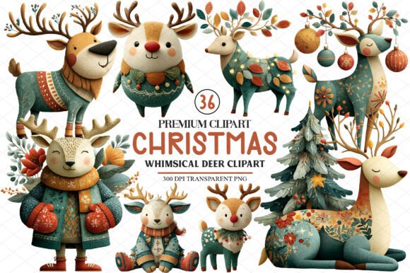 Watercolor Christmas Deer Graphics for Seasonal Designs