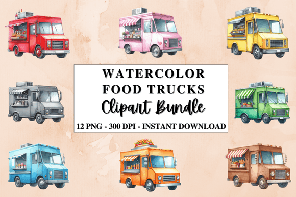 Watercolor Food Trucks Graphics for Modern Branding