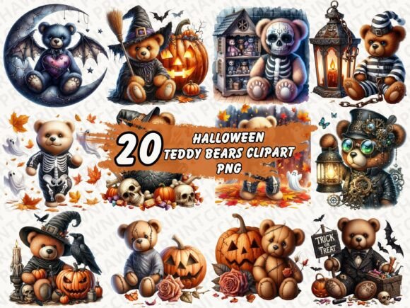 Watercolor Halloween Teddy Bear Clipart: A Versatile Design Asset