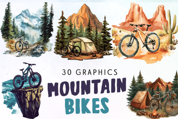 Watercolor Mountain Bike Clipart for Embroidered Projects