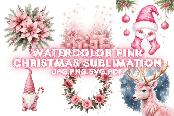 Watercolor Pink Christmas Graphics for Elegant Holiday Content