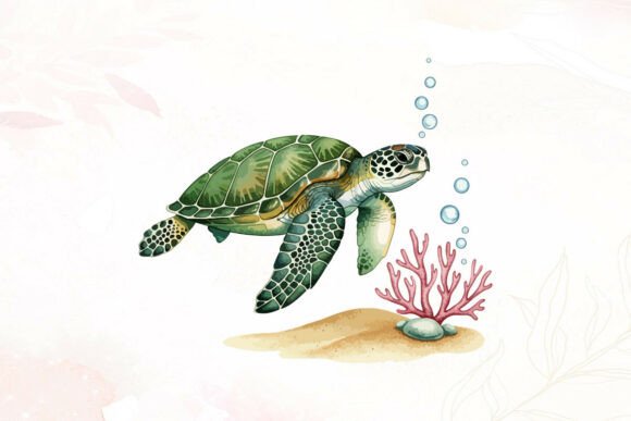 Watercolor Turtle Graphics for Branding & Illustrations